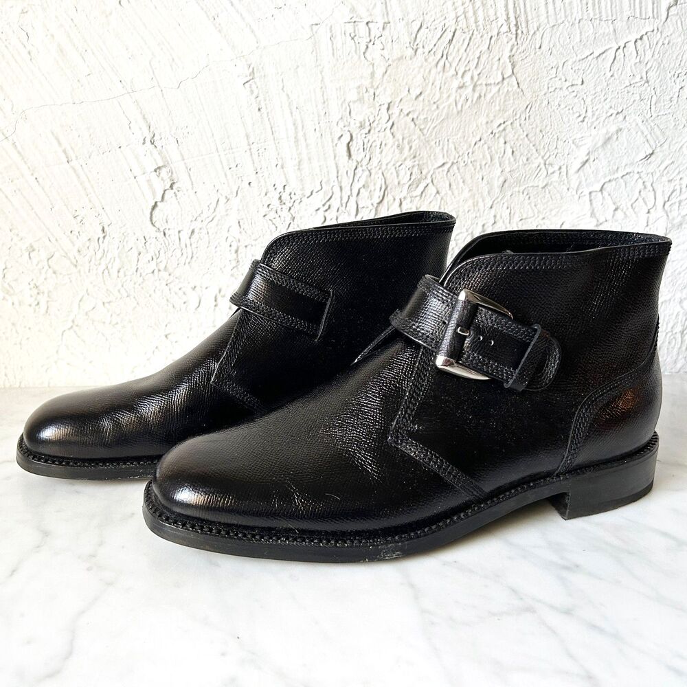 Vintage Florsheim Imperial Custom Made Black Leather Monk Strap Jodhpur Boots 9